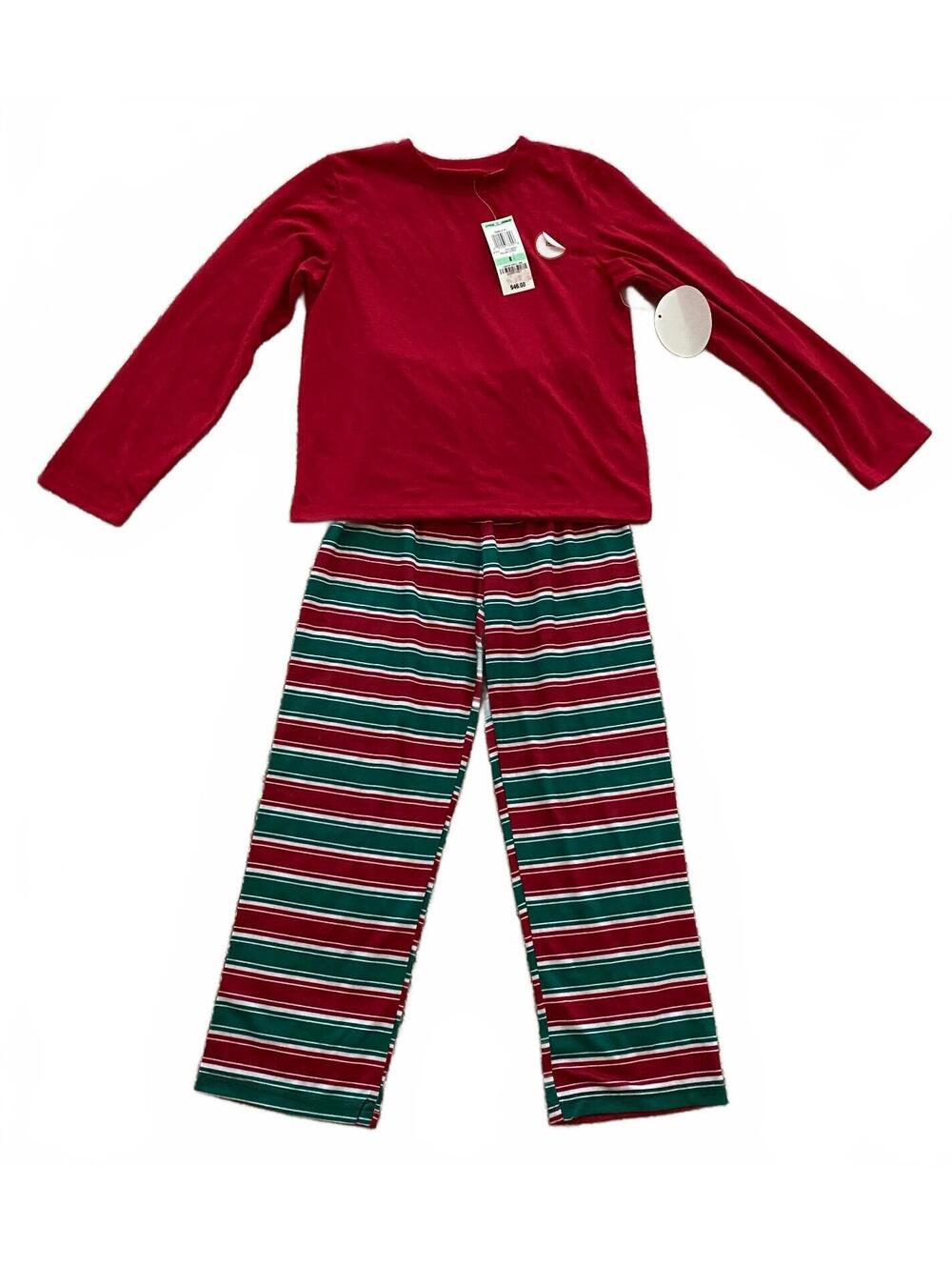 NWT Macys Family PJs Kids Youth Unisex Red Green Striped Pajama Set Shirt Pant 8